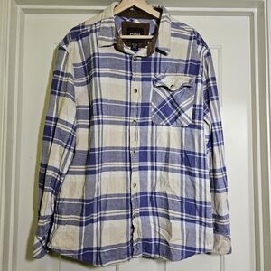 CQR Plaid Flannel Long Sleeve Corduroy Flip Cuff Shirt Blue White Men's Sz XL